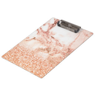 Chic Elegant Rose Gold Ombre Glitter Marble Clipboard