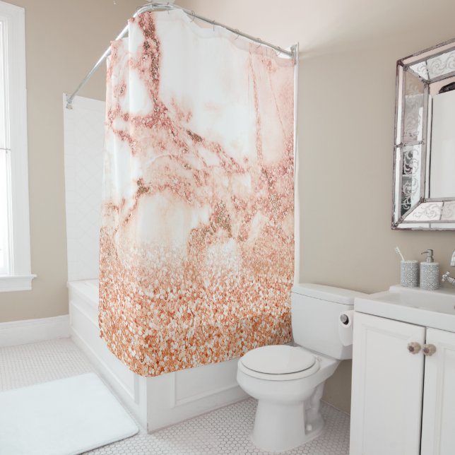 Chic Elegant Rose Gold Ombre Glitter Marble Shower Curtain (In Situ)
