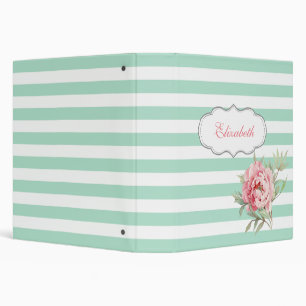 Chic Elegant Rose,Mint Green Stripes -Personalized 3 Ring Binder