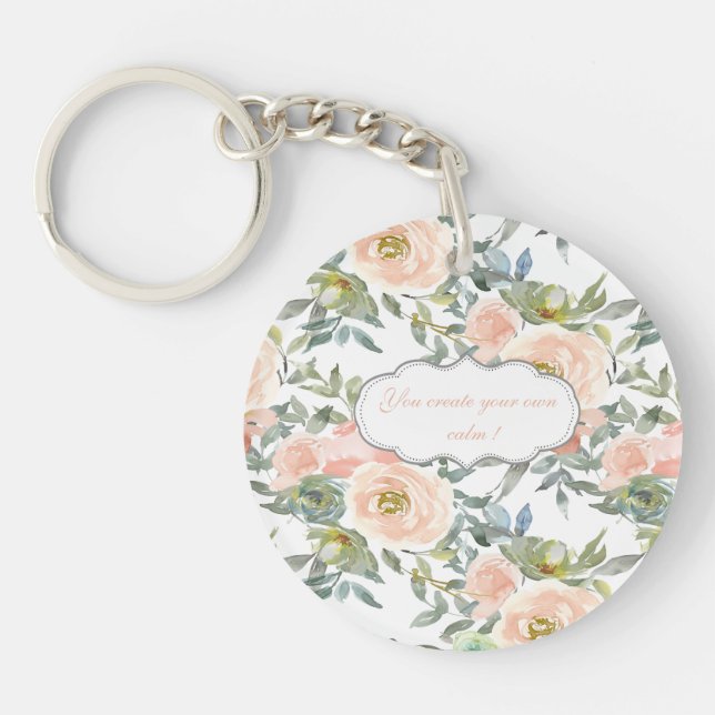 Chic Elegant Roses,Motivational Message  Keychain (Front)