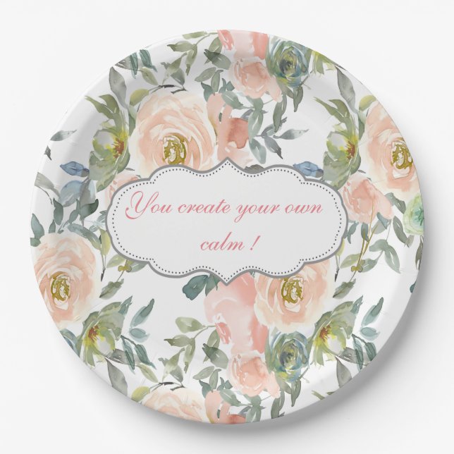 Chic Elegant Roses,Motivational Message    Paper Plates (Front)