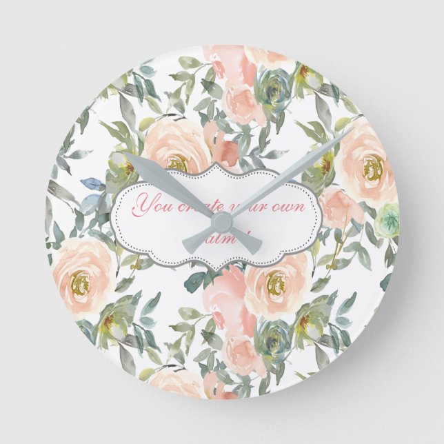 Chic Elegant Roses,Motivational Message  Round Clock (Front)