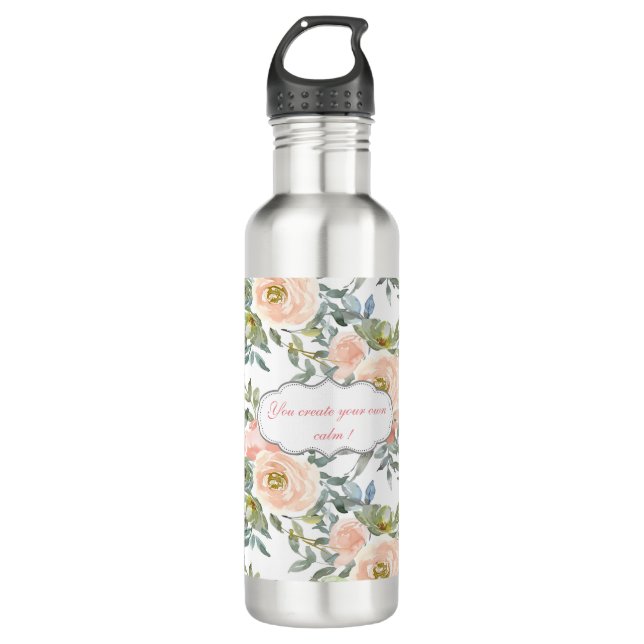 Chic Elegant Roses,Motivational Message  Stainless Steel Water Bottle (Front)