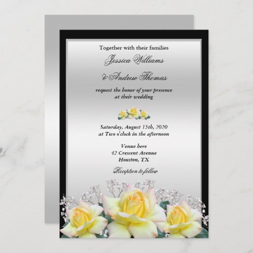 Chic Elegant Roses Silver Wedding Invitation