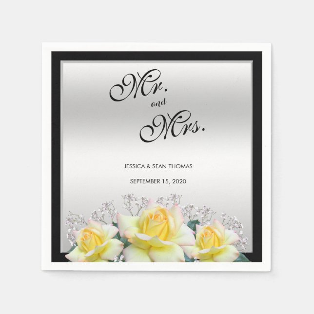 Chic Elegant Roses Silver Wedding Napkins (Front)