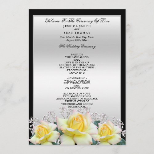 Chic Elegant Roses Silver Wedding Program