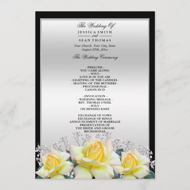 Chic Elegant Roses Silver Wedding Program (Front)