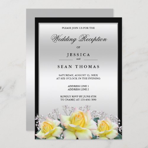 Chic Elegant Roses Silver Wedding Reception Invitation