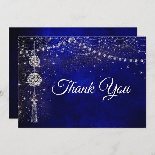 Chic elegant royal blue ornaments Christmas Thank You Card
