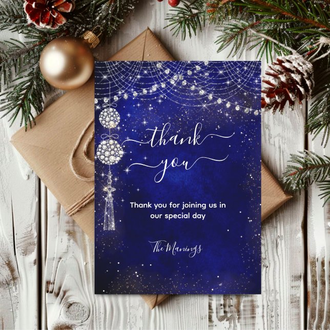 Chic elegant royal blue ornaments thank you  card (Creator Uploaded)
