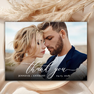 Chic Elegant Script 2 Photo Wedding Thank You Card