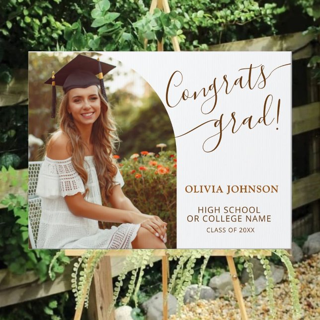 Chic Elegant Script Congrats Grad Photo Yard Sign (Creator Uploaded)