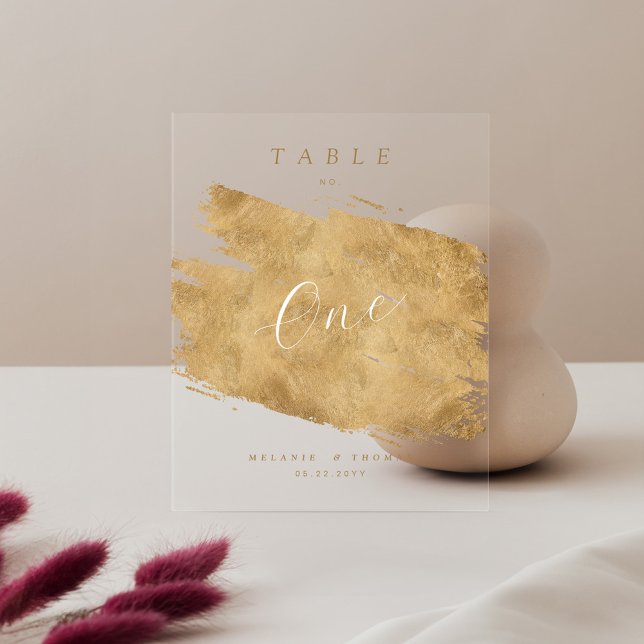 Chic Elegant Script Faux Gold Brushed Table Number Acrylic Sign (Chic Elegant Script Faux Gold Brushed Table Number Acrylic Sign)