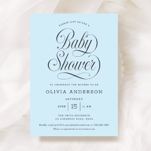 Chic Elegant Script Light Blue Boy Baby Shower Invitation