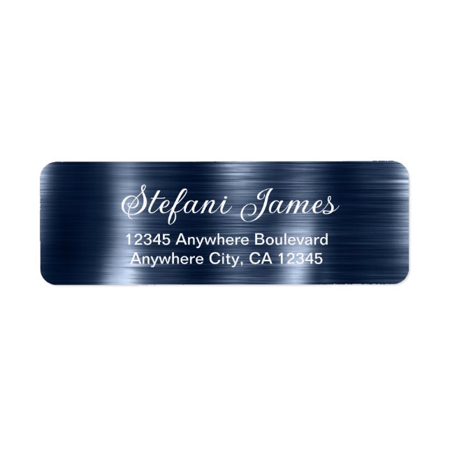 Chic Elegant Script Metallic Blue Navy Label (Front)