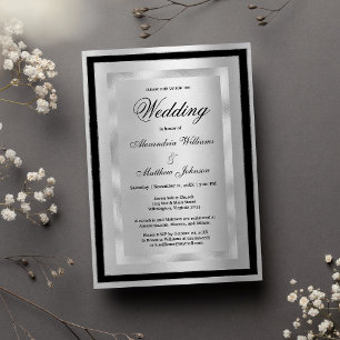 Chic Elegant Silver Black Glamour Luxury Wedding  Invitation