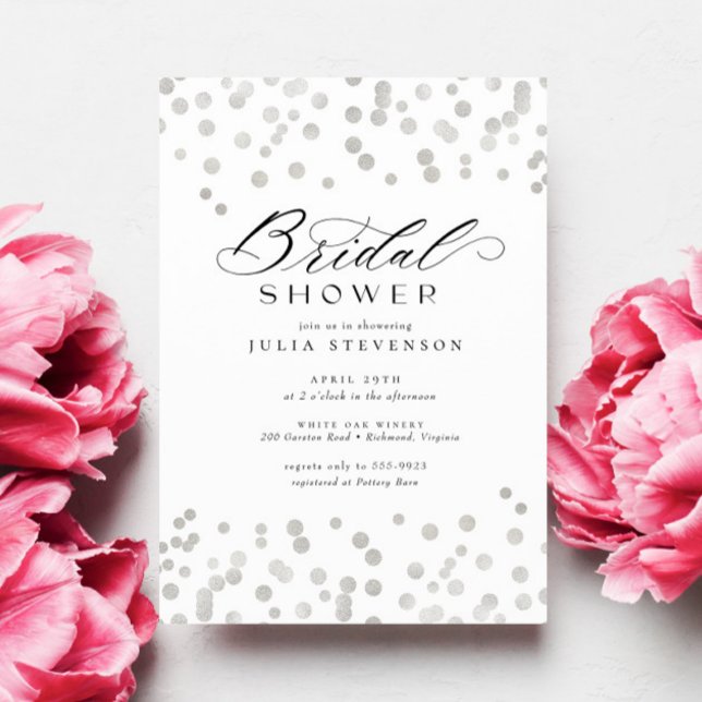 Chic Elegant Silver Glitter Confetti Bridal Shower Invitation (Creator Uploaded)