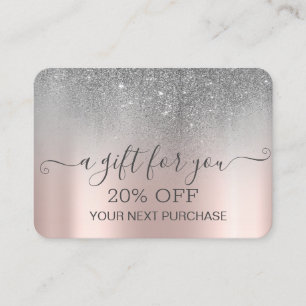 Chic Elegant Silver Glitter Rose Gold  Discount Card