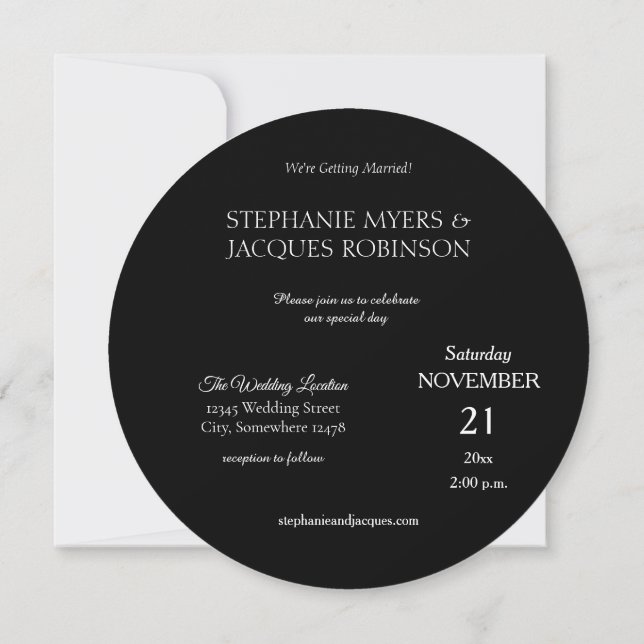 Chic Elegant Simple Black Modern Circle Minimalist Invitation (Back)