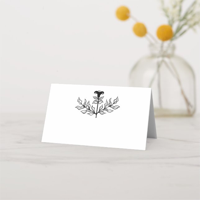 Chic Elegant Simple Black & White Lily Line Art  Place Card (Front)