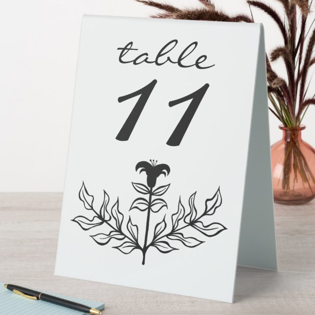 Chic Elegant Simple Black & White Lily Line Art  Table Tent (In SItu (Table))