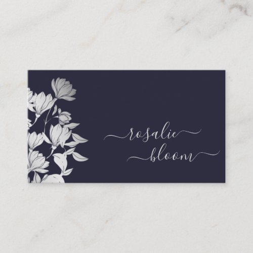 Chic Elegant Simple Floral Pattern Dark Navy Blue Business Card