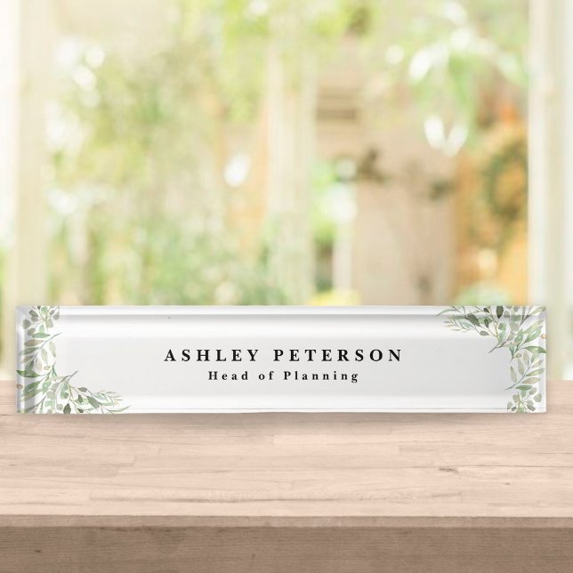 Chic Elegant Soft Spring Leaves Desk Name Plate (Creator Uploaded)