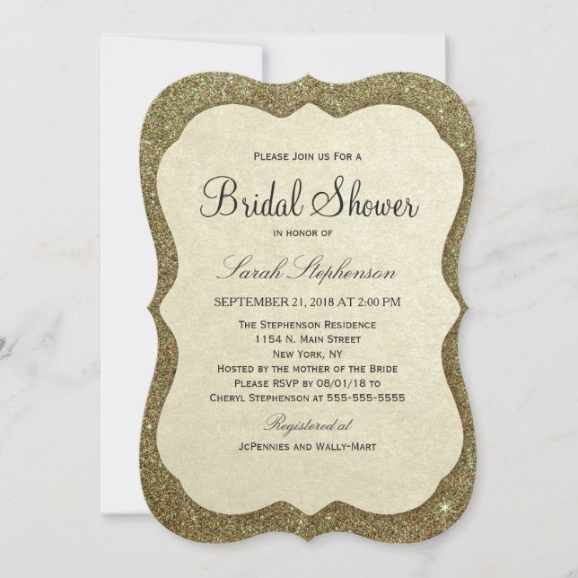 Chic Elegant Sparkly Faux Gold Glitter Invitation (Front)