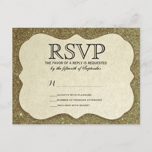 Chic Elegant Sparkly Faux Gold Glitter Invitation Postcard (Front)