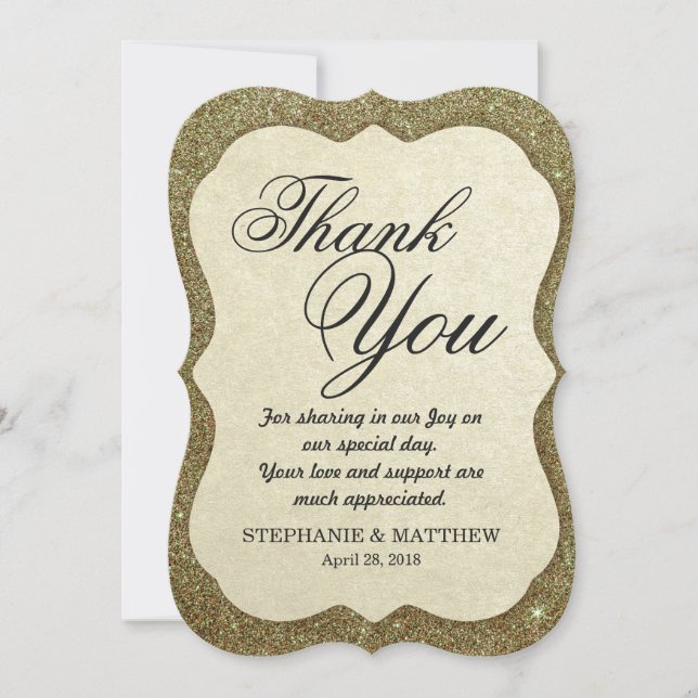 Chic Elegant Sparkly Faux Gold Glitter Thank You Card (Front)