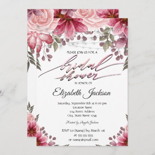 Chic Elegant String Lights Floral Bridal Shower Invitation