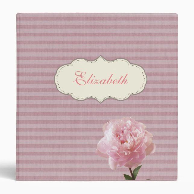 Chic Elegant  Stripes, Frame ,Carnation 3 Ring Binder (Front)