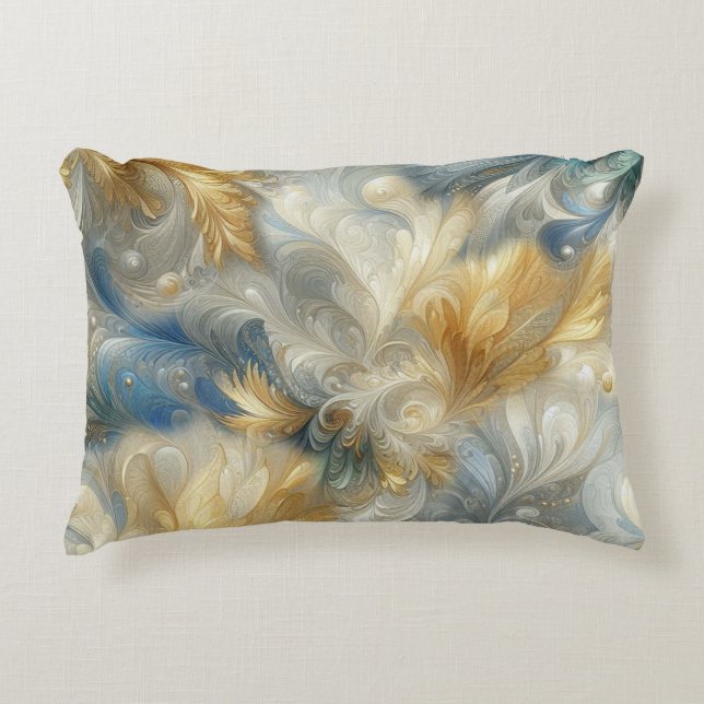Chic Elegant Swirls in Gold, Silver, Blue, Yellow  Accent Pillow (Front)