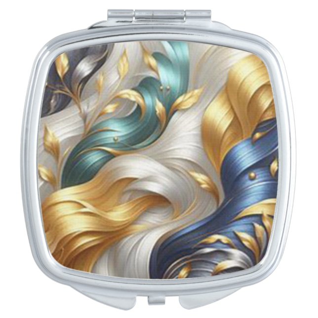 Chic Elegant Swirls in Gold, Silver, Blue, Yellow  Compact Mirror (Front)