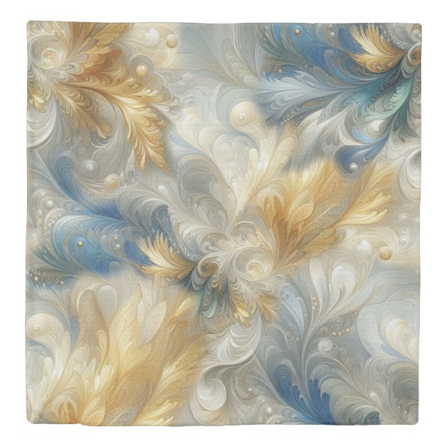 Chic Elegant Swirls in Gold, Silver, Blue, Yellow  Duvet Cover (Front)