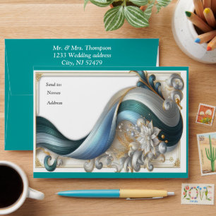 Chic Elegant Swirls in Gold, Silver, Blue, Yellow Envelope