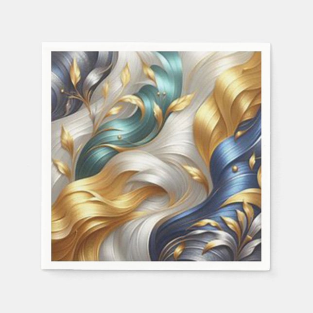 Chic Elegant Swirls in Gold, Silver, Blue, Yellow  Napkins (Front)