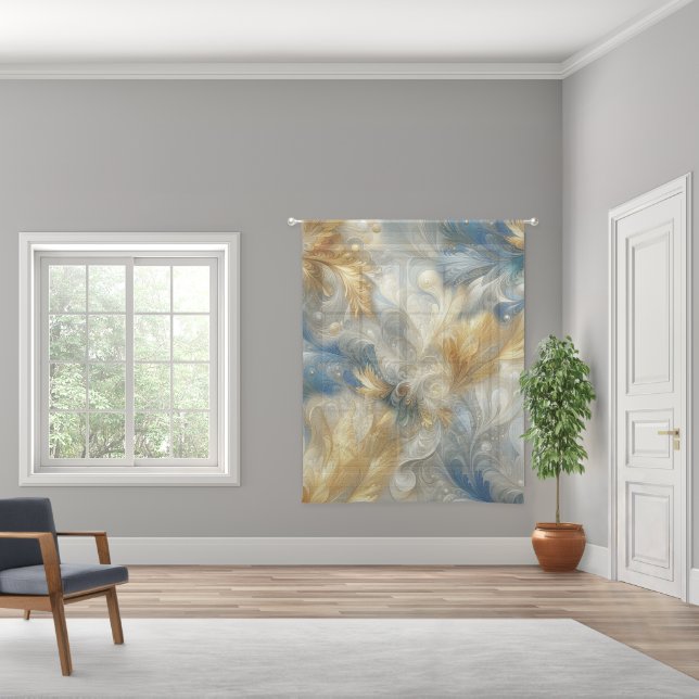 Chic Elegant Swirls in Gold, Silver, Blue, Yellow  Sheer Curtains (Wide)