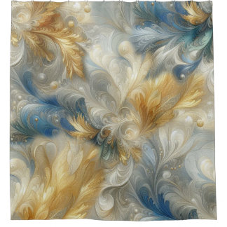 Chic Elegant Swirls in Gold, Silver, Blue, Yellow  Shower Curtain