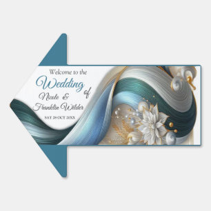 Chic Elegant Swirls in Gold, Silver, Blue, Yellow  Sign