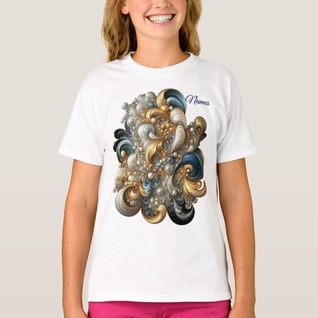 Chic Elegant Swirls in Gold, Silver, Blue, Yellow  T-Shirt (Front)
