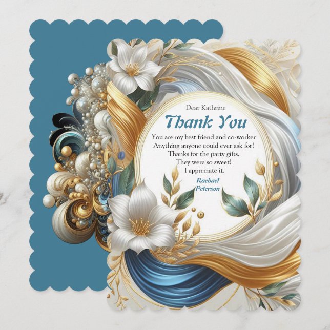 Chic Elegant Swirls in Gold, Silver, Blue, Yellow  Thank You Card (Front/Back)