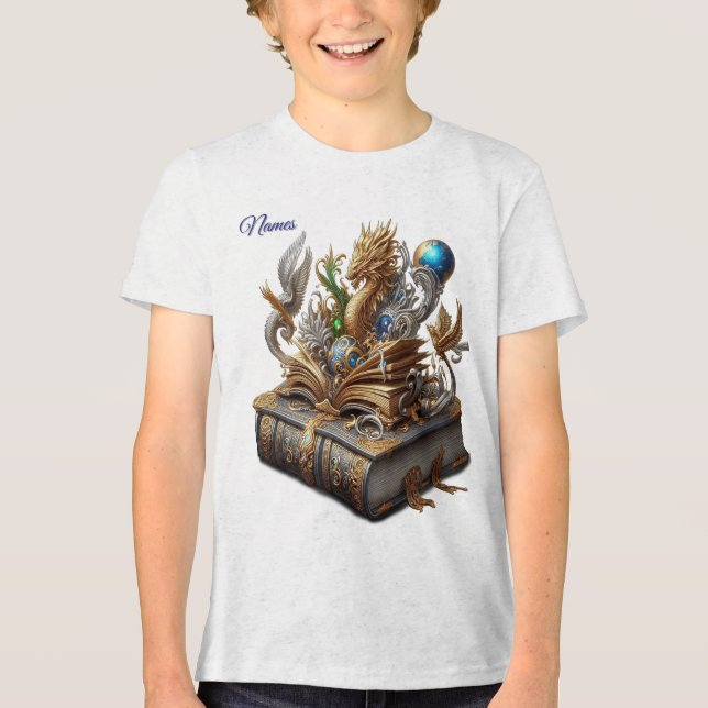 Chic Elegant Swirls in Gold, Silver, Blue, Yellow  Tri-Blend Shirt (Front)