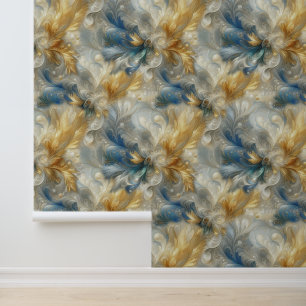 Chic Elegant Swirls in Gold, Silver, Blue, Yellow Wallpaper