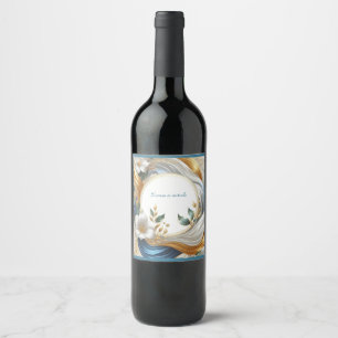 Chic Elegant Swirls in Gold, Silver, Blue, Yellow Wine Label