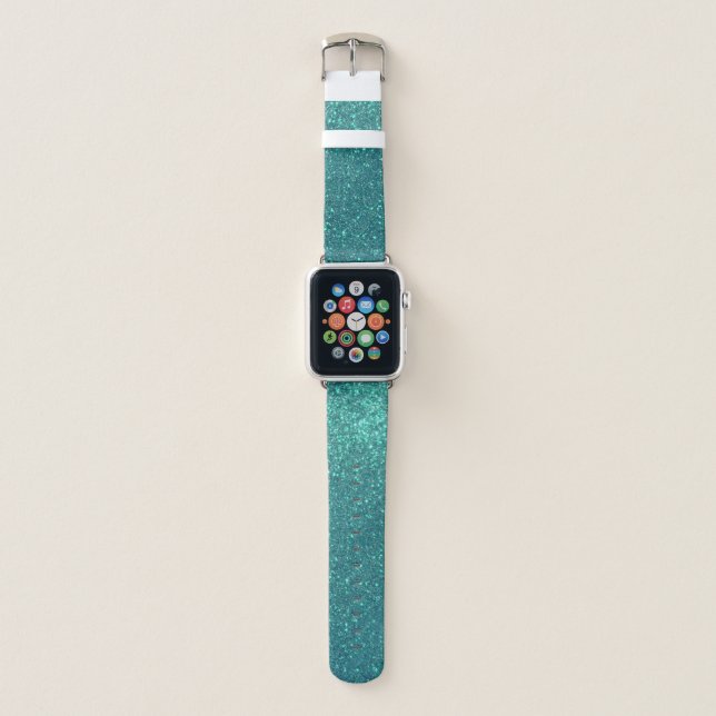 Chic Elegant Teal Blue Sparkly Glitter Apple Watch Band (Front)