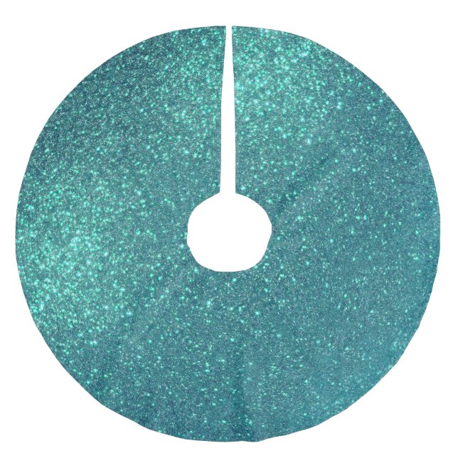 Chic Elegant Teal Blue Sparkly Glitter Brushed Polyester Tree Skirt (Front)