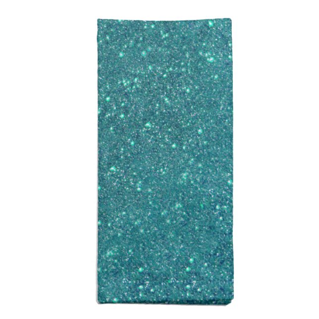Chic Elegant Teal Blue Sparkly Glitter Cloth Napkin (Folded)