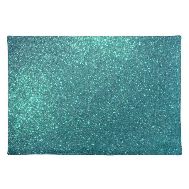 Chic Elegant Teal Blue Sparkly Glitter Cloth Placemat (Front)