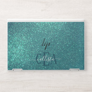 Chic Elegant Teal Blue Sparkly Glitter Monogram HP Laptop Skin